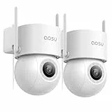 aosu 2PACK 3K 5MP Überwachungskamera Aussen mit Kabel, 360° PTZ WLAN Kamera Outdoor mit 24/7 Aufzeichnung/AI Personen-/Fahrzeug-/Haustiererkennung, Intelligentes -Tracking, EIN-klick-Patrouille
