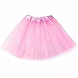 Syhood Mädchen Tütü 2-8 Jahre Tutu Paillette Ballett Tanz Rock 3 Schichten Tüll Paillette Stern Pettiskirt Ballettrock für Party Geburtstag Tanzen Party Performance(Rosa)