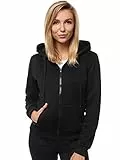 OZONEE Damen Kapuzenpullover Sweatjacke Sweatshirt Farbvarianten Kapuzenjacke Kapuzenpulli Langarm Kapuze Hoodie Sport Style Casual Fitness Basic Training JS/W03 SCHWARZ XL