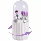 Komoke Make up Organizer drehbar mit Deckel - 360° Schminktisch Organizer für Pinsel & Lippenstift, Staubdichter Kosmetikorganiser, Badezimmer Organizer, Pinselhalter Schminktisch Zubehör