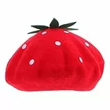 SOIMISS Erdbeer Mütze Damen Kostüm Erdbeere Barett, Rote Baskenmütze aus Wollmischung 56-58cm, Süßer Obst Hut Kopfbedeckung für Fasching Karneval Cosplay Partys