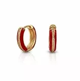 Damen Zarte Ohrringe Creolen mit Emaille und Zirkonia vergoldet 18K Klappcreolen Ohrringe Mädchen Modische Leichte Ohrringe Hypoallergene Huggie Ohrringe Modeschmuck für Frauen und Mädchen(Rot)