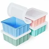 FINIBO Extragroße Silikon Gefriertablett, 2 Tassen Suppe Gefrierschrank Eiswürfelform mit Deckel, 4er-Pack Suppen Freezer Eiswürfelbecher für Container zum Speichern und Einfrieren von Brühe, Soße
