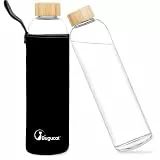 Bugucat Trinkflasche Glas 1L,wasserflasche glas mit Schutzhülle, Glasflasche Wasserflasche aus Borosilikatglas,Karaffe für Smoothies Säfte Wasser und Getränke,Dishwasher Safe,Schwarz