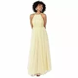Maya Deluxe Damen Maya Deluxe Womens Ladies Bridesmaid Maxi Dress Halter Neck Sequin Embellished Prom Graduation Wedding Brautjungfernkleid, Lemon,