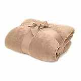 Lumaland Kuscheldecke 220x240cm aus herrlich kuscheligem 100% Coral Fleece | Warme & atmungsaktive Sofadecke aus besonders weichen Fasern zum Entspannen drinnen oder draussen [Hellbraun]