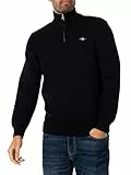 GANT Herren Lässiges Baumwoll-Sweatshirt Mit Halbem Reißverschluss, Black, L