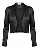 Bolerose formal Satin Langen Ärmel Bolero Jacke (Schwarz, S)