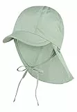 Sterntaler Schirmmütze Nacken - Unisex Baby- und Kinder Mütze mit Nackenschutz und einsteckbaren Ohrenklappen - UV-Schutz 50+ Sommermütze zum Binden - Popeline (Bio) Kopfbedeckung - eisgrün, Größe 45