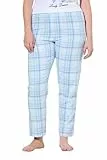 Ulla Popken Damen große Größen Übergrößen Plus Size Pyjamahose, Karomuster, gerades Bein, Elastikbund blau 62+ 845077700-62+