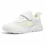 Fudaolee Unisex Kinder Turnschuhe Jungen Sportschuhe Atmungsaktiv Laufschuhe Mädchen Leichtgewicht Sneaker rutschfest Hallenschuhe Freizeit Fitnessschuhe A-Weiß 35 EU