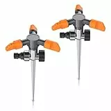Brandson - 2 x Rasensprinkler 3 Fach mit Erdspieß – Rasensprenger 360 Grad - Flächenregner Sprühregner - Sprinkler mit 3 Arm – Einstellbarer Winkel 45° - 90° - Reichweite bis zu 14 m - robuster Spike