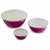 omada Design, Set mit 3 Salatschüsseln mit Deckel (0,5 l - 1,5 l - 3,5 l) innen weiß und außen bunt, Microban antibakteriell, Linie Sanaliving