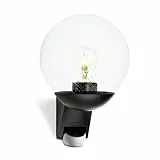 Steinel Außenwandleuchte L 585 S schwarz, 180° Bewegungsmelder, Max. 10 m Reichweite, klassisch, mundgeblasenes Glas