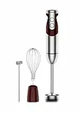 Megawise 3-in-1-Stabmixer – 12 Geschwindigkeiten, inkl. leistungsstarkem Mixstab, Schneebesen und Milchaufschäumer (rot)
