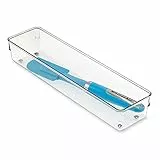 iDesign Schubladen Organizer, langer Schubladeneinsatz aus Kunststoff, Besteckkasten für Schubladen in Küche, Bad und Büro, durchsichtig, 8 cm x 32,5 cm x 5 cm