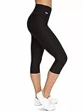 Formbelt Laufhose Damen Sportleggings Capri Damen 3 4 schwarz hoher Bund Plus Size Tasche - Tights Laufhose Dreiviertel (Leggings schwarz, XXL)