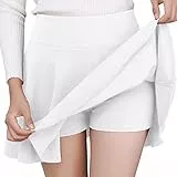 DJT Damen Mädchen Basic Solid Dehnbaren Informell Mini Skater Rock mit Shorts Weiß Medium