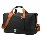 YOETEY Reisetasche Weekender Bag, Handgepäck Tasche 33L Sporttasche Kliniktasche Geburt, Wasserdicht Travel Duffle Bag mit Schuhfach für Reisen,Koffertasche (46×27×24cm Schwarz)