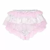 Satini Rüschen Spitze Sissy Gerafft French Knickers Slips Dessous Seidig Satin Unterwäsche Höschen (Weiß, L)
