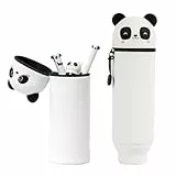 ZYEKIU Federmäppchen Stiftbehälter Kawaii 2 in 1 Weiches Silikon-Federmäppchen, Süße Tiere Lächelnd Panda Tischstifthalter Teleskopisch Mäppchen Kinder Schule Home Office Supplies (Öffne Augen)