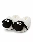 Hausschuhe Shaun das Schaf 40-43 (L) - weiß - Warme Kuscheltier Hausschuhe aus Plüsch für Kinder und Erwachsene, Tier-Schuhe mit Anti-Rutsch Sohle, Slippers