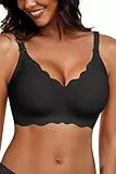 HORISUN Drahtlose BHS für Damen, ohne Bügel, V-Ausschnitt, Bralettes mit Unterstützung, Komfort, glättender T-Shirt-Nahtlos-BH (Schwarz S)