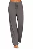 Ekouaer Damen Schlafanzughose Lang Schlafhosen Damen Schlafhose Yoga Hose Damen Lang nge Stretch Loungehose mit Kordelzug Grau XL