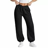 HSUAYEUD Weite Hose,Jogginghose Damen Yogahose Weites Bein Freizeithose Trainingshose Sporthose Aktive Freizeit Gerades Bein Kordelzug Lose Lounge Pants mit Taschen