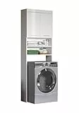 trendteam smart living - Amanda - Waschmaschinenüberbau - Weiß/Weiß Hochglanz - 2 offene Fächer + 3 Einlegeböden - (BxHxT) 63 x 187 x 24 cm - kratzfest