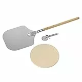 RÖSLE Barbecue Pizza-Set 3-tlg, Hochwertiger Pizzastein, Pizzaschieber und Pizza- und Flammkuchenschneider, für eine knusprige Pizza wie aus dem Holzofen