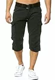 Indicode Herren Nicolas Check 3/4 Cargo-Shorts inkl. Gürtel | Herrenshorts aus Baumwolle Black, M