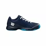 Wilson Rush Pro Junior L Tennisschuhe, Komfortables Spiel und Dynamische Dämpfung, Abriebfest, Navy Blazer/Weiß/Atomic Blue, Größe 4K