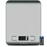 NUTRI FIT Digitale Küchenwaage aus Edelstahl, ultraflache Elektronische Kochwaage Lebensmittelwaage, 4 Einheiten, 5kg/11lb, LCD-Anzeige, AAA Batterien-Silbergrau