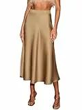 CUPSHE Damen Satin Midirock Elegant A-Linie Hochtailliert Leicht Meerjungfrau Rock Für Büro Abend Freizeit Champagner S