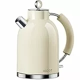 ASCOT Wasserkocher Edelstahl, Elektrischer Wasserkessel Geschenke für Männer/Frauen/Familie 1,5 liter Kabelloser Teekocher Trockengehschutz, Automatische Abschaltung (Creme)