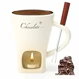Schokofondue Tasse Keramik 130ML Schoko Fondue Cup mit Teelichthalter und Gabeln Schokoladenfondue Schokolade Fondueset Chocolate Fondue Set Schokoladenschmelztopf für Schokolade Käse Butter Karamell