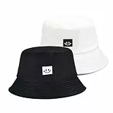 SEFIRST 2 Stück Fischerhüte Bucket Hat, Sonnenhut Baumwolle Bucket Hut Fischerhut Anglerhut für Damen Herren, UV-Schutz Faltbar Sommermütze Freizeithut Herbst Wandern Camping Reisen (Schwarz, Weiß)