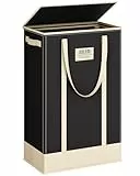 SOLEDI Wäschekorb Schmal mit Deckel, 53L Wäschesammler mit Griffen für Kleidung, Faltbarer Laundry Baskets Für Badezimmer, Schlafzimmer, Waschküche, Schwarz