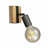 BRILONER - Wandleuchte Innen schwenkbar, Vintage, Holzbasis, Wandlampe innen, Wandstrahler, Wandlicht, Wandbeleuchtung, Schlafzimmer, Flurlampe, Wall Light, 10x10,3x9 cm, Holz-Schwarz