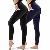 CAMPSNAIL 2er Pack Leggings Damen Schwarz High Waist Sport Leggins Blickdicht Sporthose für Gym Yoga(Schwarz& Dunkelblau-T,S-M)