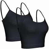 BQTQ 2 Stück Crop Tank Tops Basic Cami Crop Top mit Spaghetti Träger für Frauen (Schwarz, S)