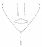 Diamday Kristall Brautschmuck Set Braut Hochzeit Halskette Ohrringe Set Strass Silber Schmuck Set Silber Braut Choker für Frauen und Mädchen