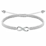 J.Endéar Infinity Armband Silber 925 für Damen Mädchen, Handgefertigte Geflochtene Kordel Verstellbares Armband, Unendlichkeitszeichen Schmuck Geschenk, Grau
