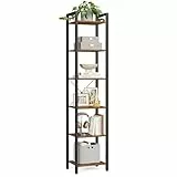 VASAGLE Regal, Bücherregal, Standregal, DVD-Regal, mit 6 Ebenen, Büroregal, offene Ablagen, für Büro, Wohnzimmer, Schlafzimmer, Küche, 30 x 40 x 186 cm, vintagebraun-tintenschwarz LLS101B01