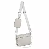 UTO Kleine Umhängetasche Damen 3 in 1 Crossbody Bag Damen Breiter Gurt mit Münzbeutel Handtasche mit Abnehmbare Kette Schultertasche mit Abnehmbarer Verstellbarer Schultergurt Tasche Grau Stylisch