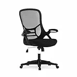 Flash Furniture Porter Bürostuhl mit hoher Rückenlehne, ergonomischer Drehstuhl mit schwarzem Gestell und hochklappbaren Armlehnen, Schwarz