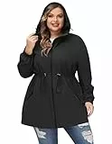 Hanna Nikole Damen Große Größe Jacke Leicht Casual Regenjacke Outdoorjacke Fahrrad mit Kapuze Schwarz 54