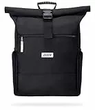 AARON Rolltop Rucksack Damen und Herren, mit Laptopfach, inkl. AirTag Halter, Daypacks, Rollrucksack aus recycletem PET für UNI, Reisen, Alltag, Rolltop Backpack in schwarz und Blumen