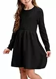 Haloumoning Mädchen Pulloverkleid Langarm Strickkleid mit Zopfmuster A-Linie Freizeitkleid Herbst Elegant Partykleid Winterkleider, Schwarz, 12-14 Jahre